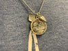 Antique Brass Necklace With Round Buckeye Lake Map Charm, Ohio Cutout, and Heart Charm