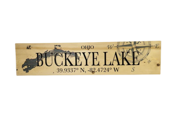 Buckeye Lake Coordinate Wooden Sign