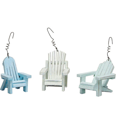 3 Inch Blue White and Green Wooden Pastel Beach Chair Ornament With Wire for Hanging
