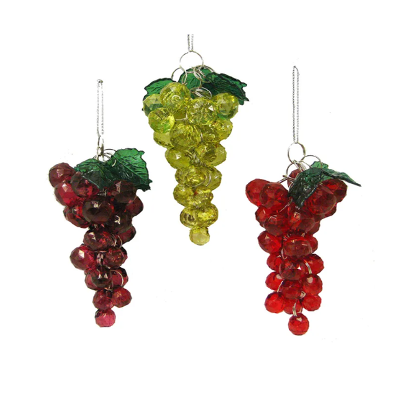"4 Inch Beaded Grape Ornaments With Bunches of Beads in Clusters that Look Like Grapes And Green Leaves "