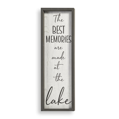  24Inch Rectangular Wooden Wall Sign Features Black Print And Cursive Typography On A Natural Wood Background With The message 'The Best Memories Are Made At The Lake'