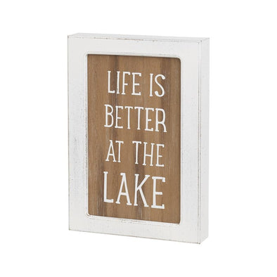 10 Inch White and Brown Wooden Layered Block Sign With Life is Better at the Lake Phrase