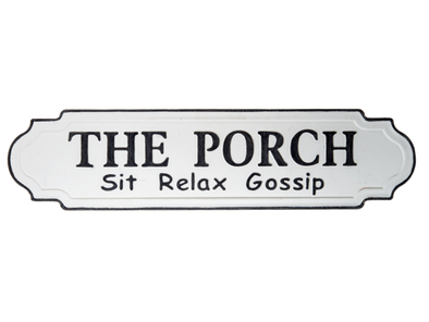 46 Inch Black and White painted Metal Wall Decor Featuring "The Porch" Sentiment