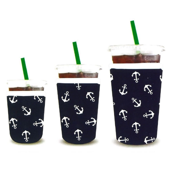 Blue Coffee Insulator Sleeve With White Multi Anchor Design