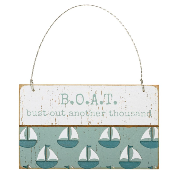 5 Inch White and Blue Ornament Featuring Sailboats Design and Boat Buct Out Another Thousand Phrase