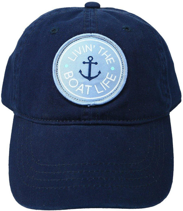 Navy Blue Adjustable Back Closure Cap With Anchor Design and Livin' the Boat Life Phrase