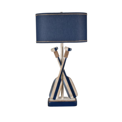35 Inch Blue Resin Table Lamp Featuring White and Navy Crossed Padle Design 