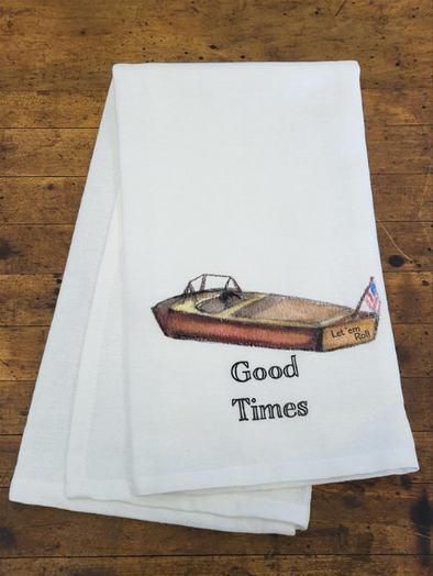 Boat Good Times Roll Dish Towel