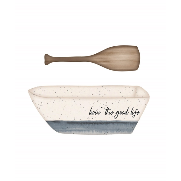 Boat Serving Bowl with Paddle Spoon