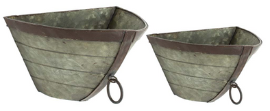 10 Inch Galvanized Tin Boat Bow Planters in Two Assorted