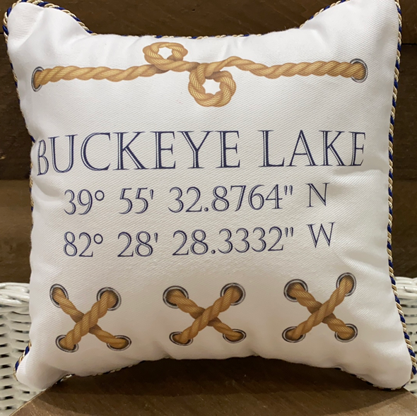 White Squaare Pillow featuring Buckeye Lake and Coordinates With Rope Border Design