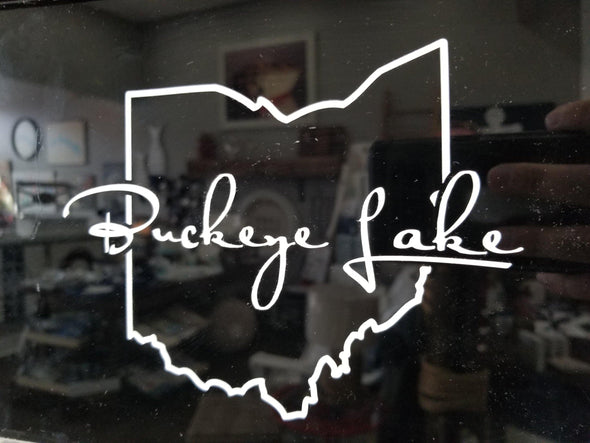 White Ohio Cutout Map With Buckeye Lake Phrase Vinyl Auto Decal