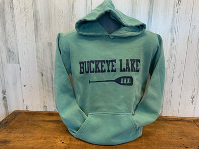 Green Hooded Sweatshirt With Buckeye Lake Phrase and Ohio Text Inside the Oar Design