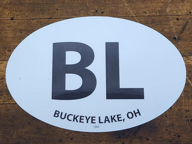 Oval-Shaped White Magnet Featuring "BL Buckeye Lake, OH" Sentiment