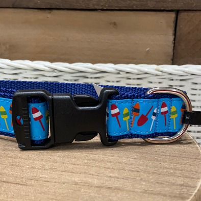 Blue Dog Collar With Mini Colorful Buoy Shape Design