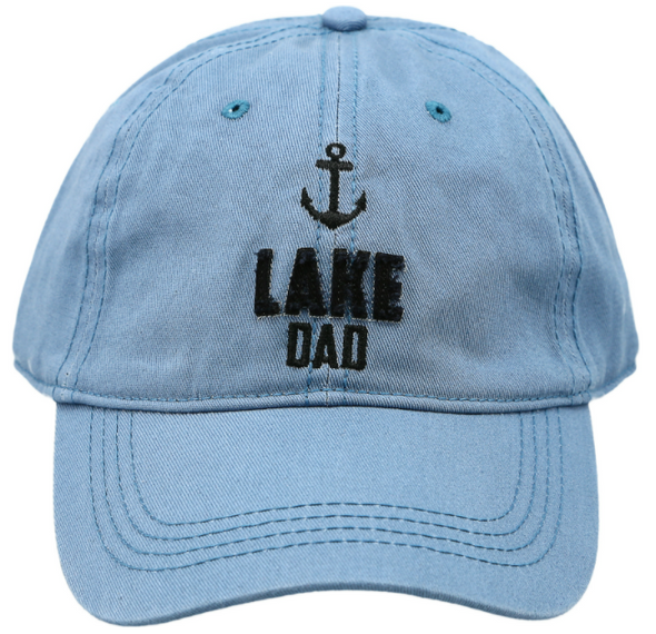 Cadet Blue Adjustable Back Closure Cap With Anchor Design And Lake Dad Phrase