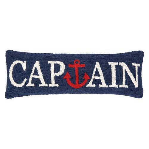 24 Inch Long Red White and Blue Pillow Featuring "Captain' Sentiment With Anchor Design