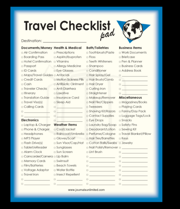 Jumbo Notepad, Travel Checklist