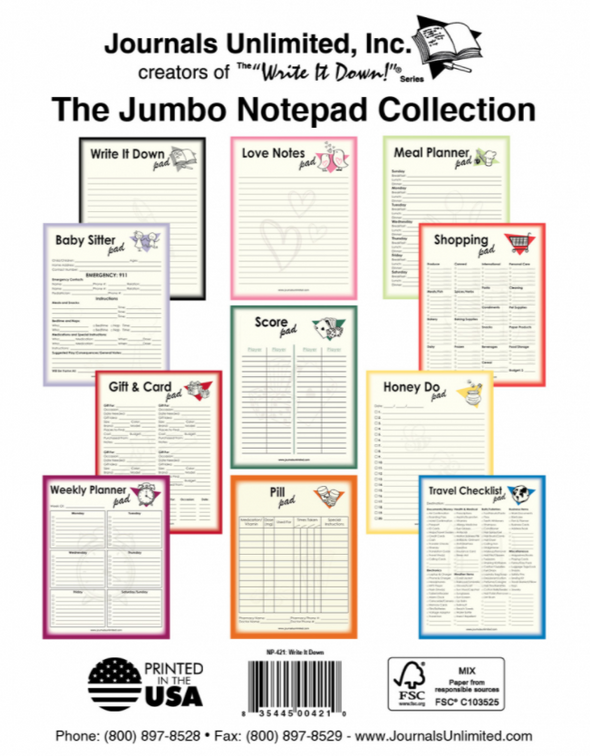 Jumbo Notepad, Travel Checklist