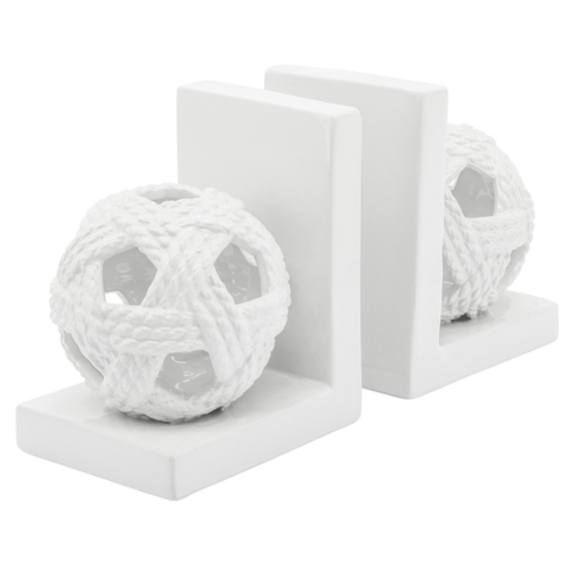7 Inch White Ceramic Bookends Featuring Orb Design