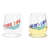 Clear Acrylic Stemless Wine Glass Set With Red On Lake Time and Blue Lakin' It Easy Print And Green Waves