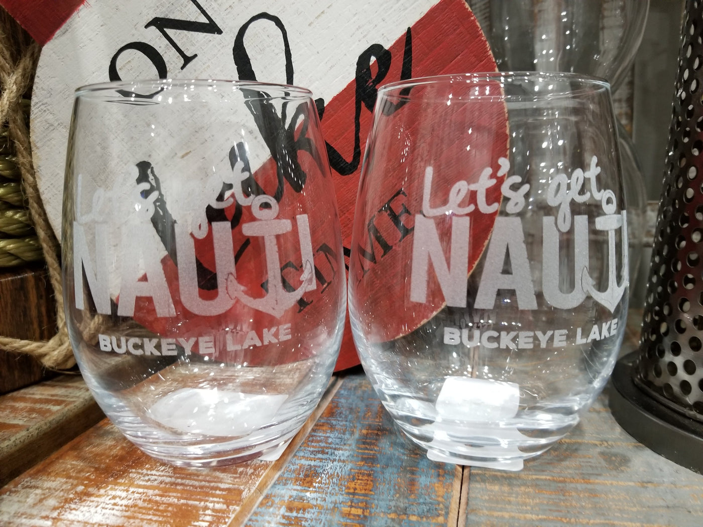 Anchor Etched Stemless Wine Glass Set