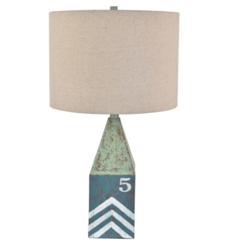 "25.25 Inch Height Resin White Table Lamp in Green Buoy Designed Base Featuring Imprinted Number 5 Sentiment"