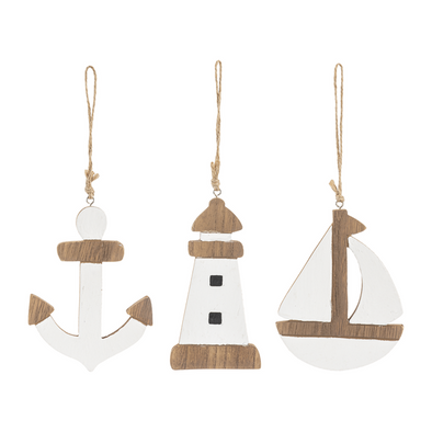 3.75 Inch Coastal Icon Ornaments Featuring Anchor, Lighthouse, and Sailboat Design