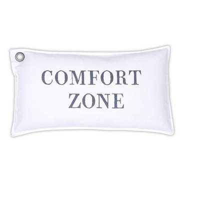 22 Inch Long White Lumbar Pillow Featuring "Comfort Zone" Sentiment