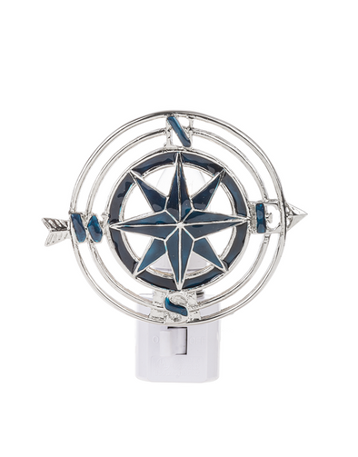 3.75 Inch White and Navy Blue Small Metal Compass Display Home Decor