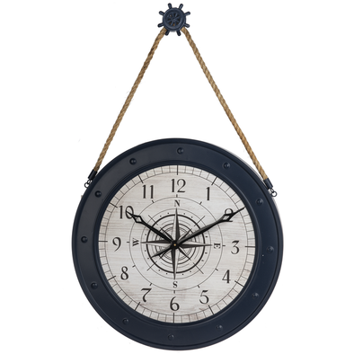 35.75 Inch Height nautical Wall Clock Featuring Compass Design with Ship's Wheel Hanger