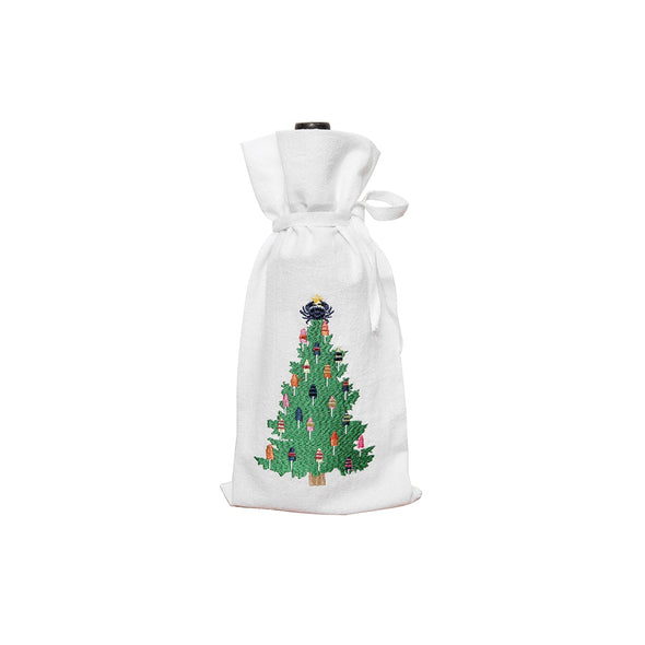 White Cotton Holiday Nautical Christmas Tree  Buoy Wine Bag
