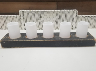 5 Hole Distressed Black Wooden Candle Holder