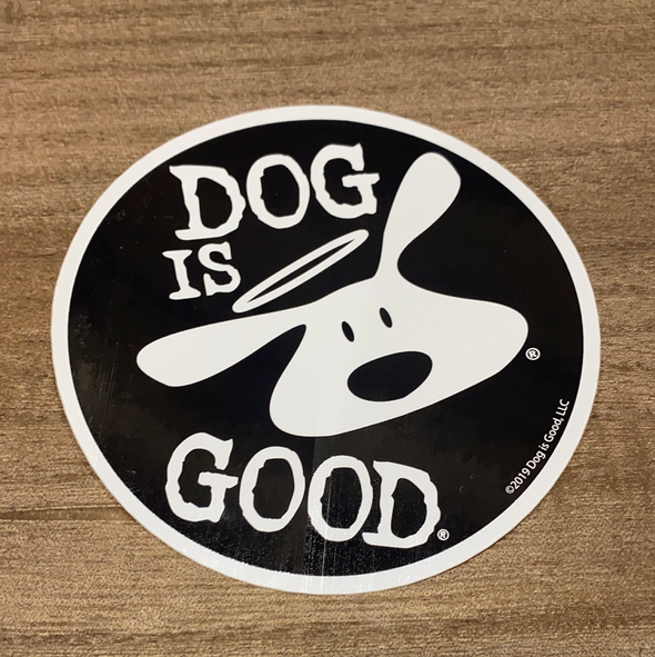 Black Vinyl Sticker With White Dog with Halo Design and Dog is Good Phrase