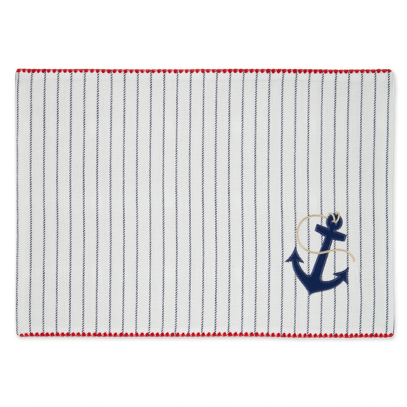 Red, White, and Blue Patriotic Designed Embellished Placemat Featuring Navy Blue Anchor Desgn with Red Border