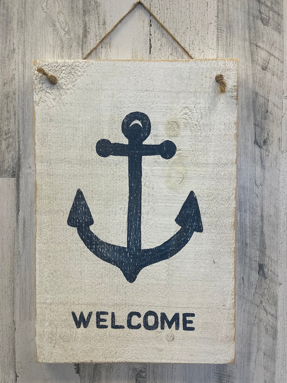 Hanging Anchor Welcome Wooden Sign
