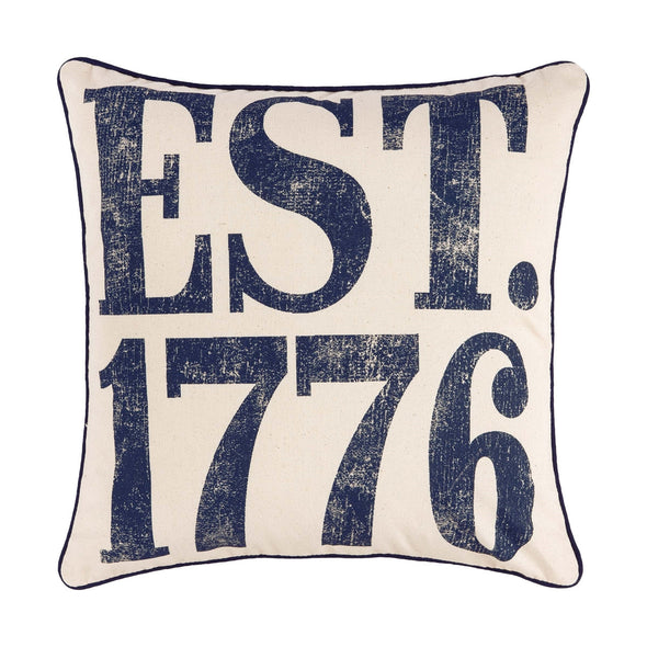 18 Inch White Square Pillow Featuring Est. "1776" Sentiment