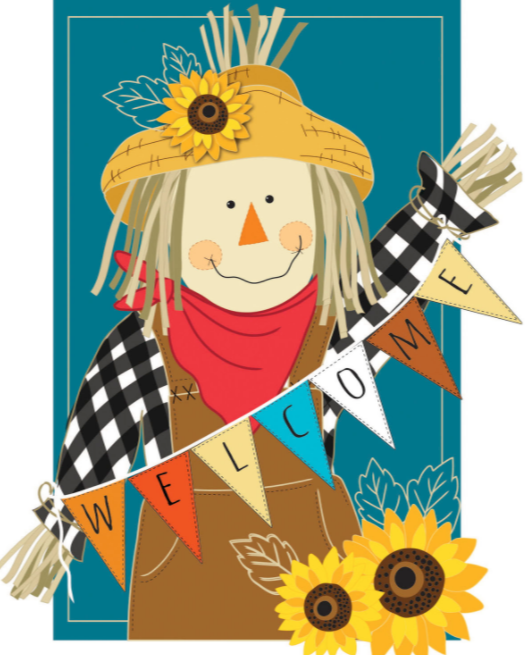 18 Inch Garden TApplique Flag With Scarecrow Design Holding a Mini Flags With Welcome Letters on each Flag