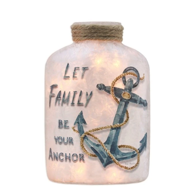 6.1 Hand-Painted Jar With Anchor with Rope Design and "Let Family Be Your Anchor" Phrase