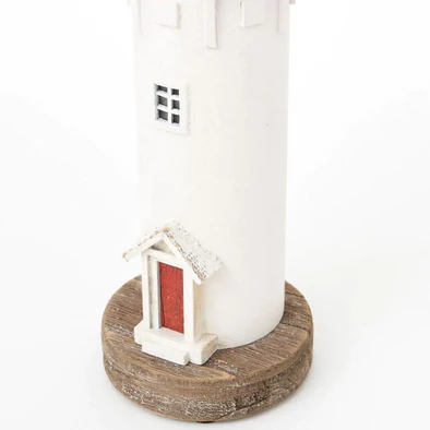 White wooden lighthouse with LED