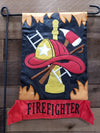 Black and Red Applique Graden Flag With Fire Fighter Stuffs and Fire Fighter Phrase