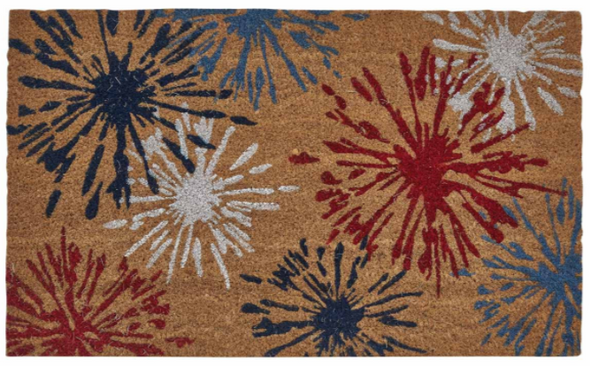 30 Inch Brown Coir Door Mat With Colorful Fireworks Design