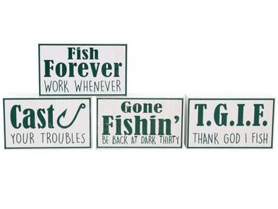 5 Inch Wooden Box Sign Featuring Witty  Fishing Sayings and a Gren Trim Border
