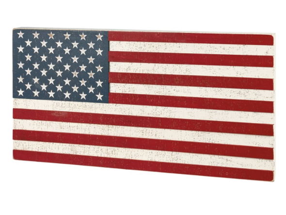 26 Inch Red White and Blue Wooden Box Sign Featuring American Flag Design