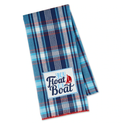 Red, White, and Blue Patriotic Designed Embellished Dishtowel Featuring Navy Blue Anchor Design with Red Border