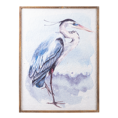 24 Inch Wooden Framed Wall Decor Featuring Blue Heron Design 