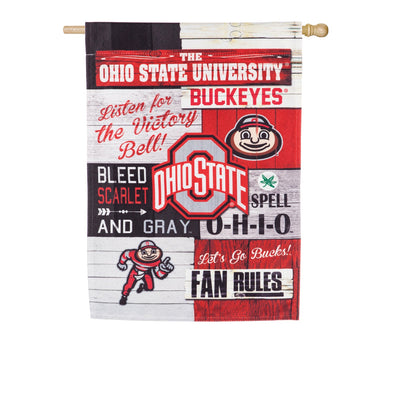 43 Inch White and Red Garden Linen Flag With Ohio State University Buckeyes Ohio State Phrase