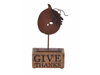 8 Inch Pumpkin Sitter With Wooden Base Featuring "Give Thanks" Sentiment