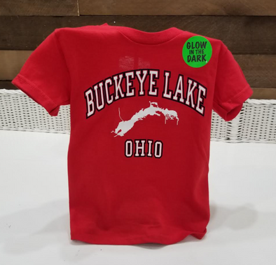 Glow in the Dark Round Neck Shirt With Imprinted Buckeye Lake Ohio Phrase and Map Design