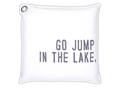 26 Inch White Square Euro Pillow Featuring Grey Text "Go Jump In The Lake" Sentiment